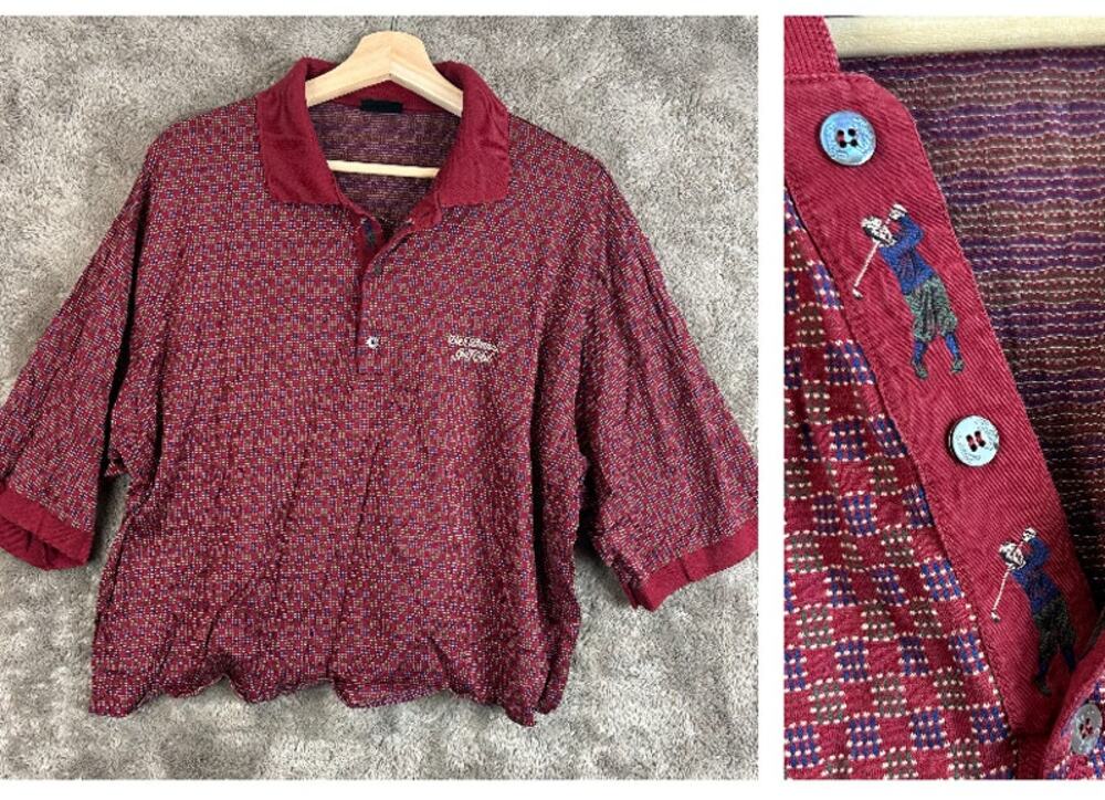 Vintage Bobby Jones Polo Shirt XXL Cropped Altered Oversized Embroider Red